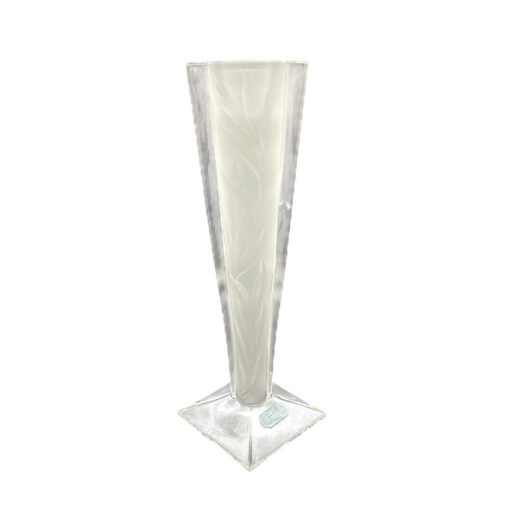 J G Durand Signed Cristal Candleholder Clear & Frosted  Au Ploms 24% France 8"